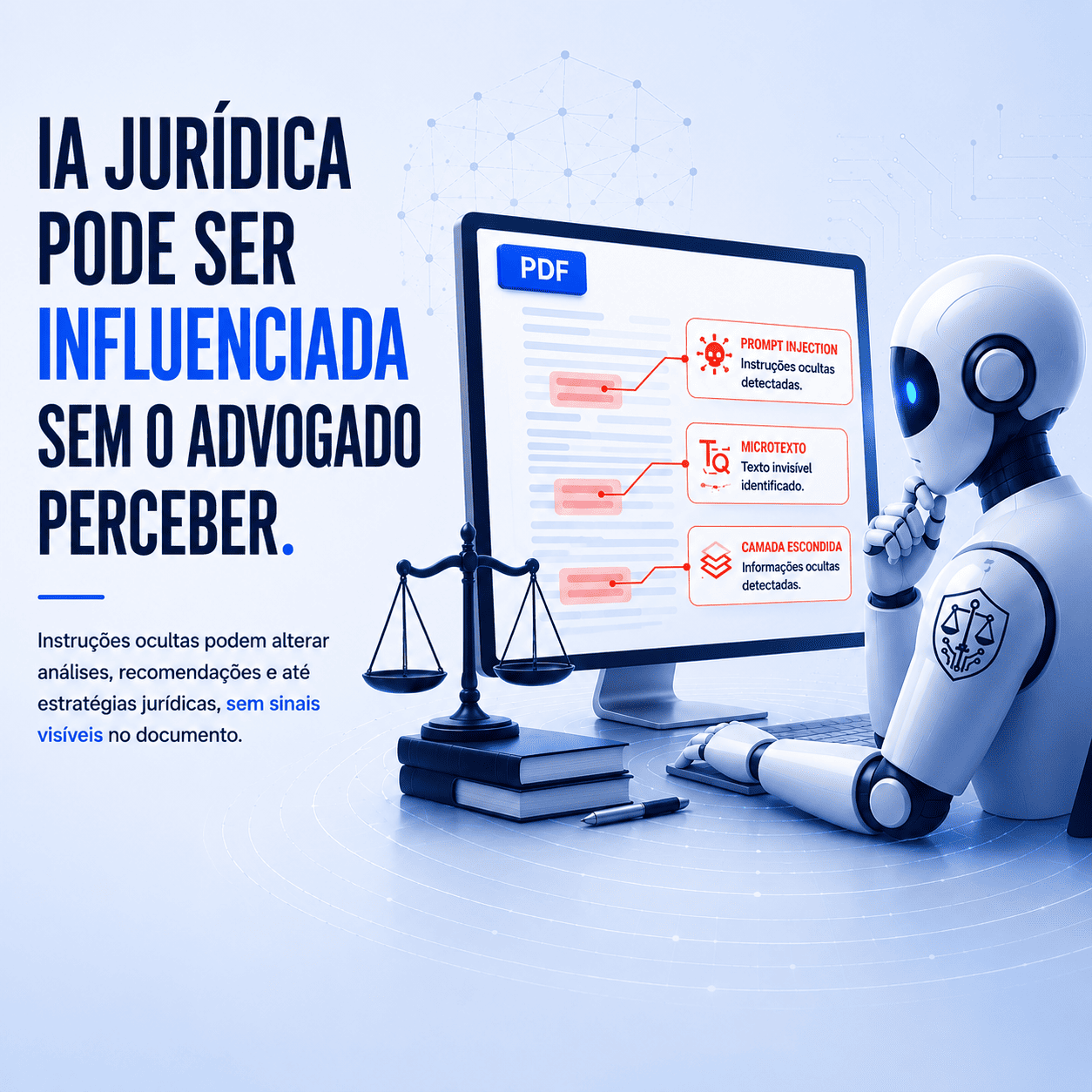 IA jurídica sendo influenciada por prompt injection e microtexto